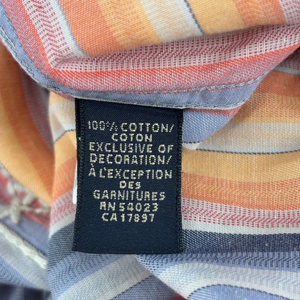 VTG Banana Republic Mens L Embroidered Striped Short Sleeve Button‎ Down Shirt